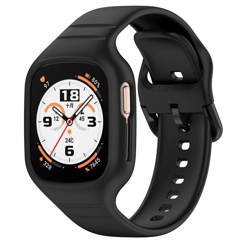 For Honor Watch 4 TMA-L19 Integrated Silicone Strap Watch Case Replacement Wrist Band - Black - 4