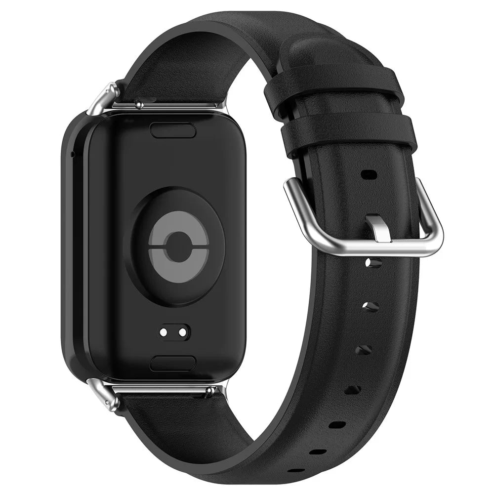 Genuine Cow Leather Watch Band for Xiaomi Smart Band 10 Pro / 9 Pro / 8 Pro / Redmi Watch 6 / 5 / 4 Replacement Straps with Connector - Black - 1