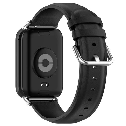 Genuine Cow Leather Watch Band for Xiaomi Smart Band 10 Pro / 9 Pro / 8 Pro / Redmi Watch 6 / 5 / 4 Replacement Straps with Connector - Black - 1