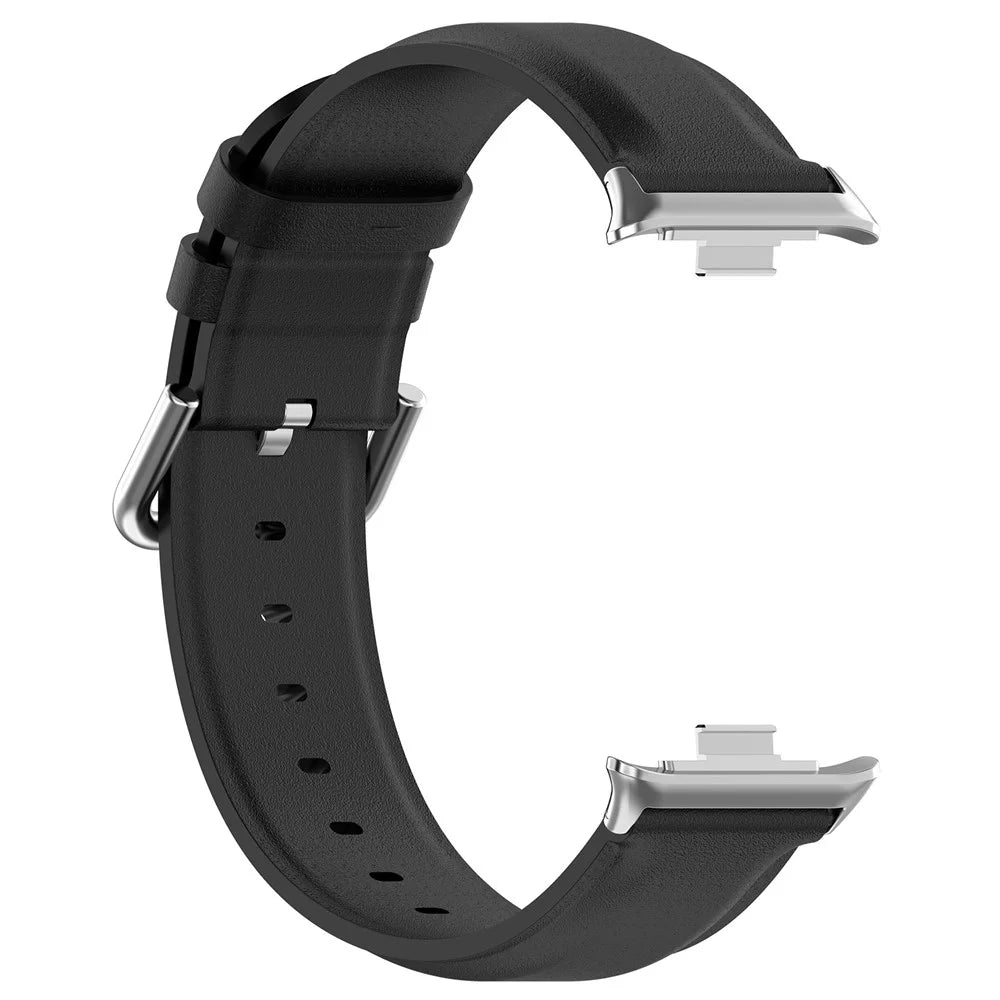 Genuine Cow Leather Watch Band for Xiaomi Smart Band 10 Pro / 9 Pro / 8 Pro / Redmi Watch 6 / 5 / 4 Replacement Straps with Connector - Black - 2