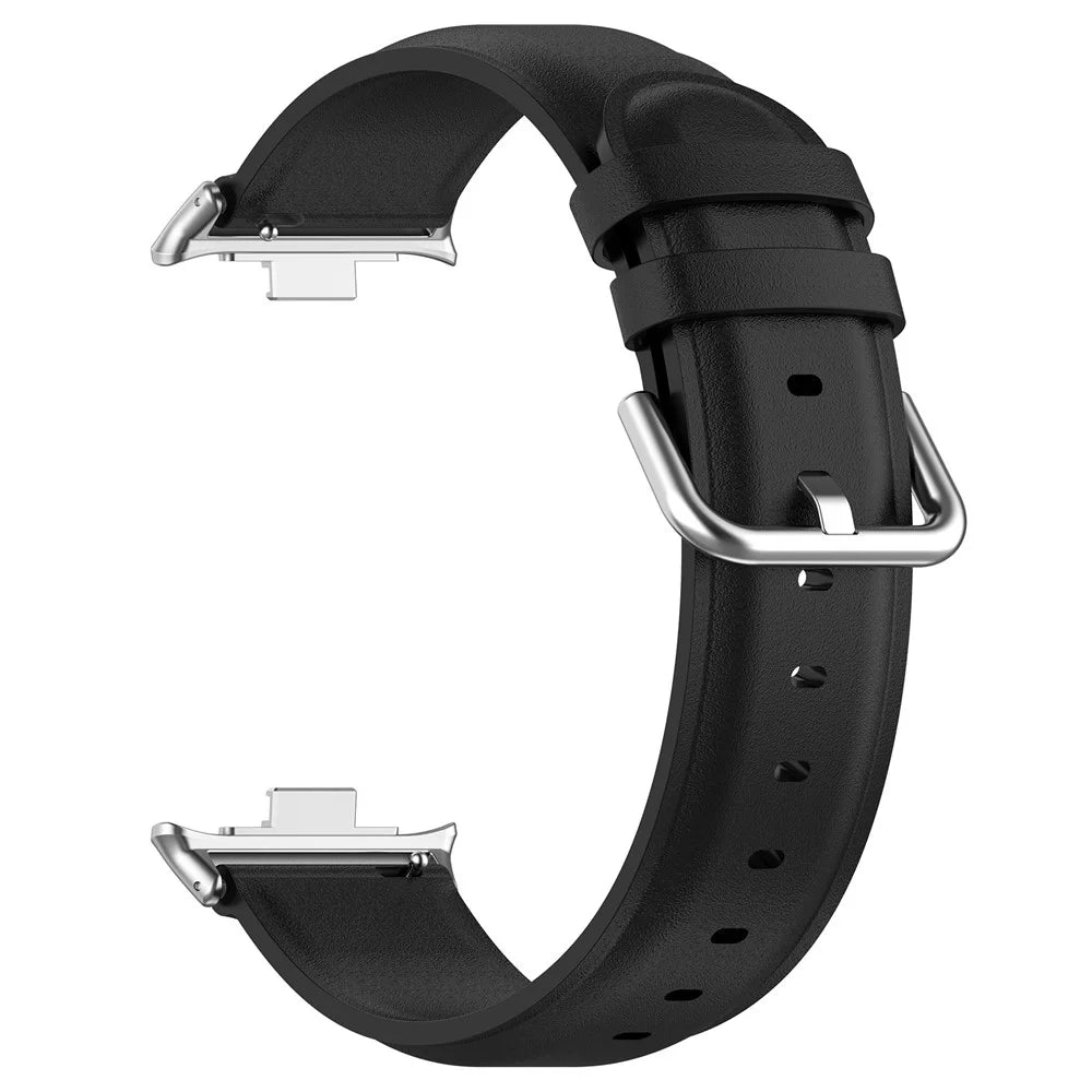 Genuine Cow Leather Watch Band for Xiaomi Smart Band 10 Pro / 9 Pro / 8 Pro / Redmi Watch 6 / 5 / 4 Replacement Straps with Connector - Black - 3