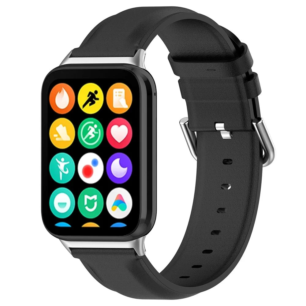 Genuine Cow Leather Watch Band for Xiaomi Smart Band 10 Pro / 9 Pro / 8 Pro / Redmi Watch 6 / 5 / 4 Replacement Straps with Connector - Black - 5
