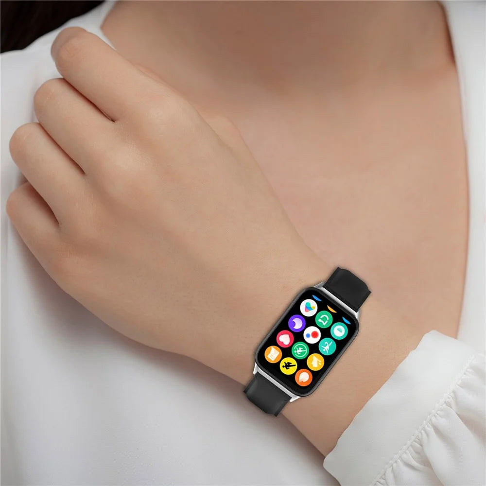 Genuine Cow Leather Watch Band for Xiaomi Smart Band 10 Pro / 9 Pro / 8 Pro / Redmi Watch 6 / 5 / 4 Replacement Straps with Connector - Black - 7