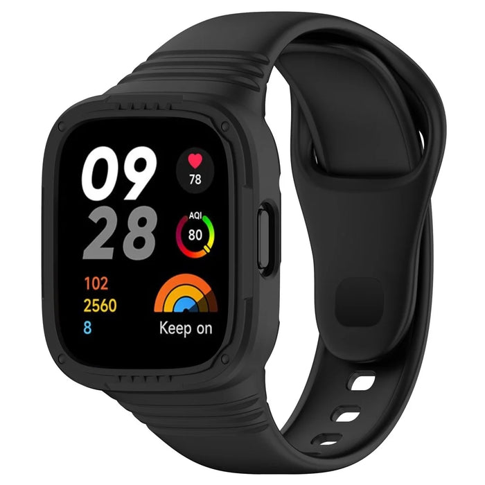 For Xiaomi Redmi Watch 3 Replacement Wrist Band Integrated Silicone Strap Watch Protective Case - Black - 4
