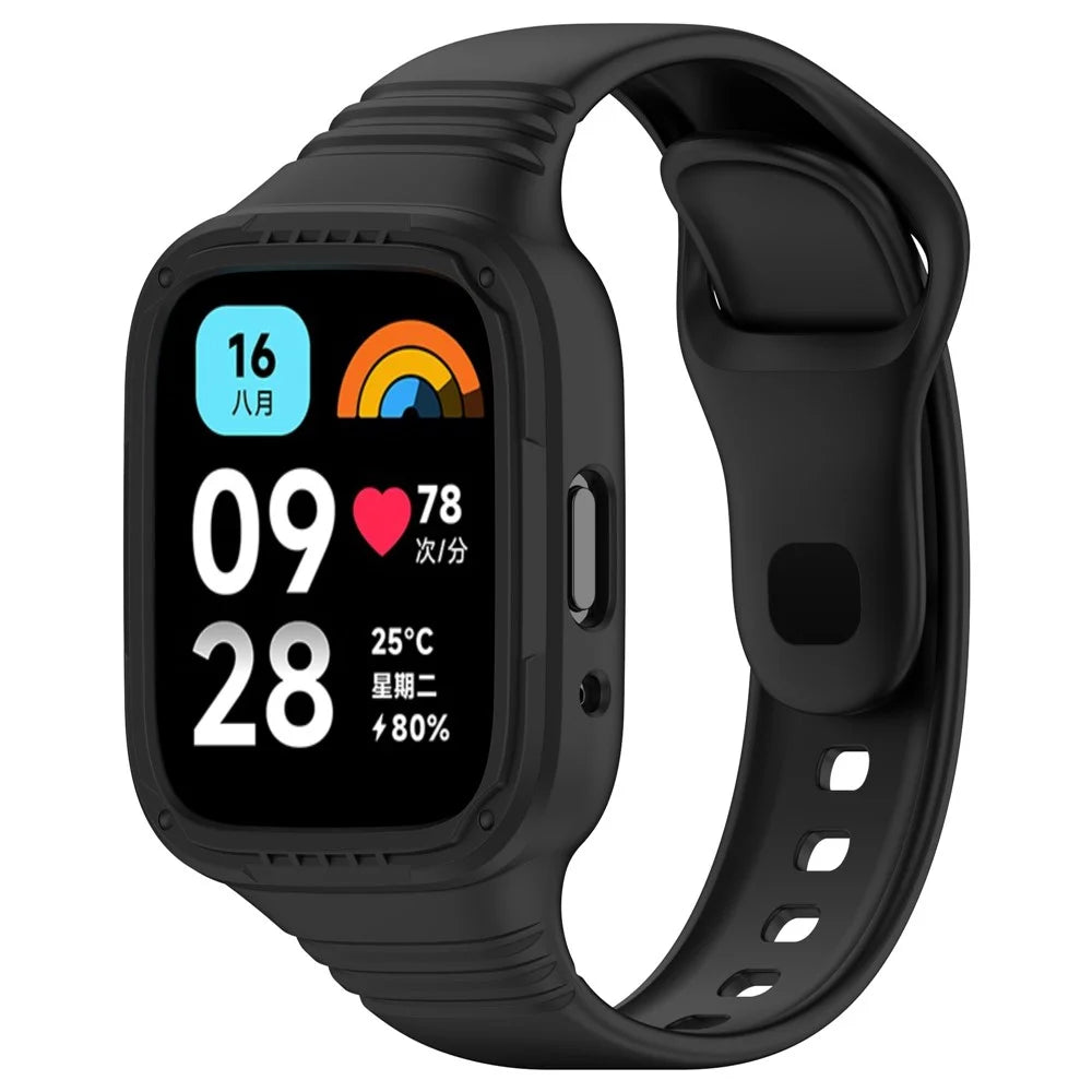 Silicone Watch Band for Xiaomi Redmi Watch 3 Active / Redmi Watch 3 Lite , Wrist Strap with Protective Case - Black - 4