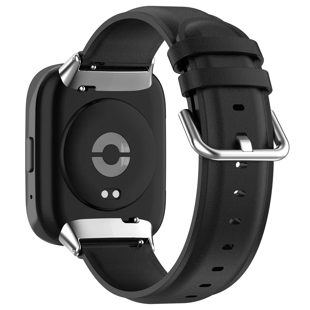 Watch Band for Xiaomi Redmi Watch 3 Active / Redmi Watch 3 Lite , Genuine Cow Leather Wrist Straps with Connector - Black - 1