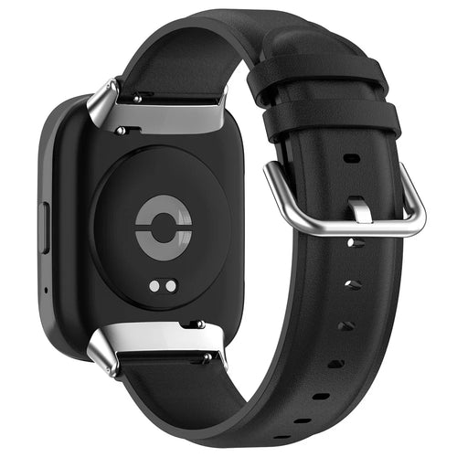 Watch Band for Xiaomi Redmi Watch 3 Active / Redmi Watch 3 Lite , Genuine Cow Leather Wrist Straps with Connector - Black - 1