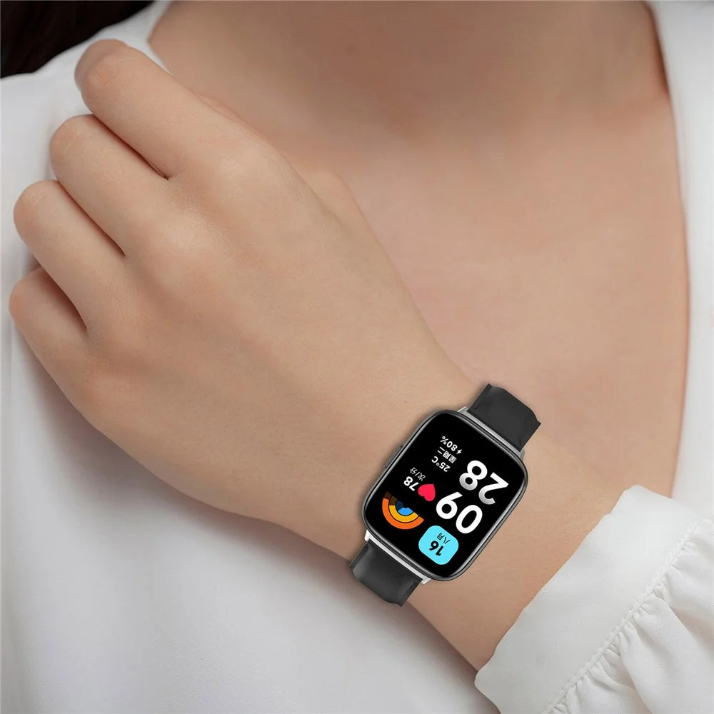 Watch Band for Xiaomi Redmi Watch 3 Active / Redmi Watch 3 Lite , Genuine Cow Leather Wrist Straps with Connector - Black - 7