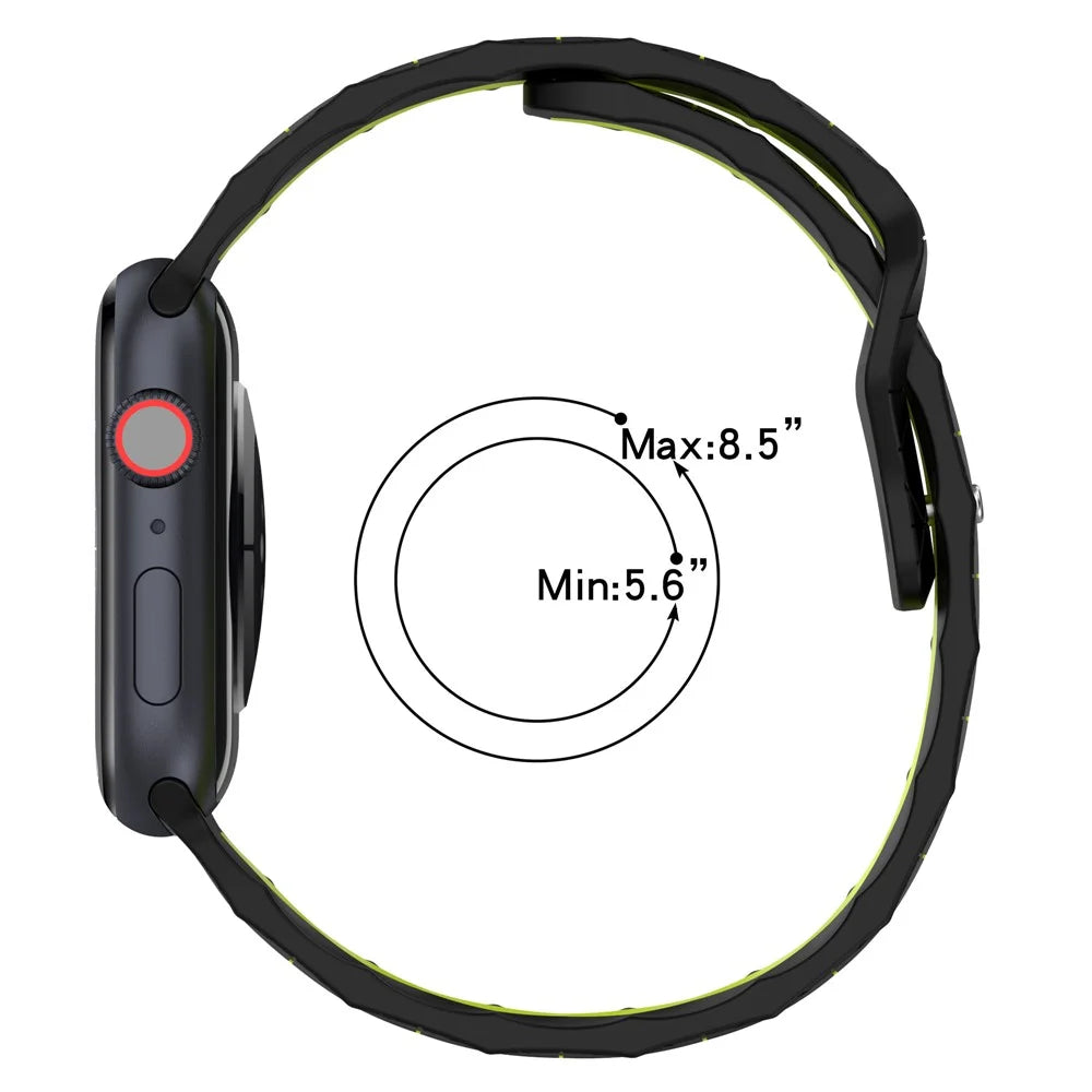 Watch Strap for Apple Watch Series 11 10 42mm / 9 8 7 41mm / SE3 SE2 SE 6 5 4 40mm / 3 2 1 38mm Silicone Band (Football Pattern) - Black+Lime - 6