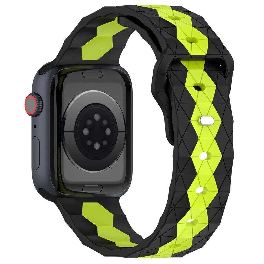 For Apple Watch Ultra 3 2 1 49mm / Series 11 10 46mm / 9 8 7 45mm / SE3 SE2 SE 6 5 4 44mm / 3 2 1 42mm Football Pattern Silicone Watch Strap - Black+Lime - 1