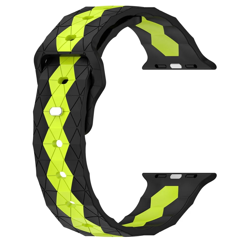 For Apple Watch Ultra 3 2 1 49mm / Series 11 10 46mm / 9 8 7 45mm / SE3 SE2 SE 6 5 4 44mm / 3 2 1 42mm Football Pattern Silicone Watch Strap - Black+Lime - 2
