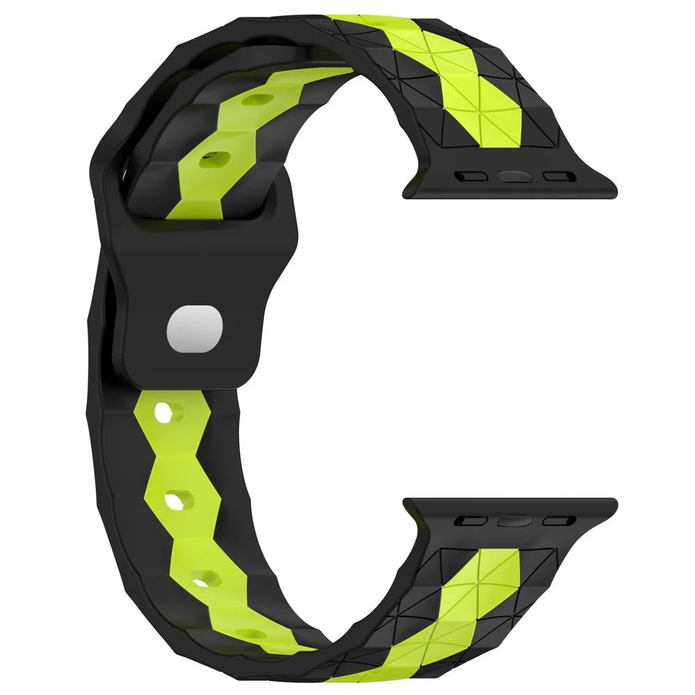 For Apple Watch Ultra 3 2 1 49mm / Series 11 10 46mm / 9 8 7 45mm / SE3 SE2 SE 6 5 4 44mm / 3 2 1 42mm Football Pattern Silicone Watch Strap - Black+Lime - 3