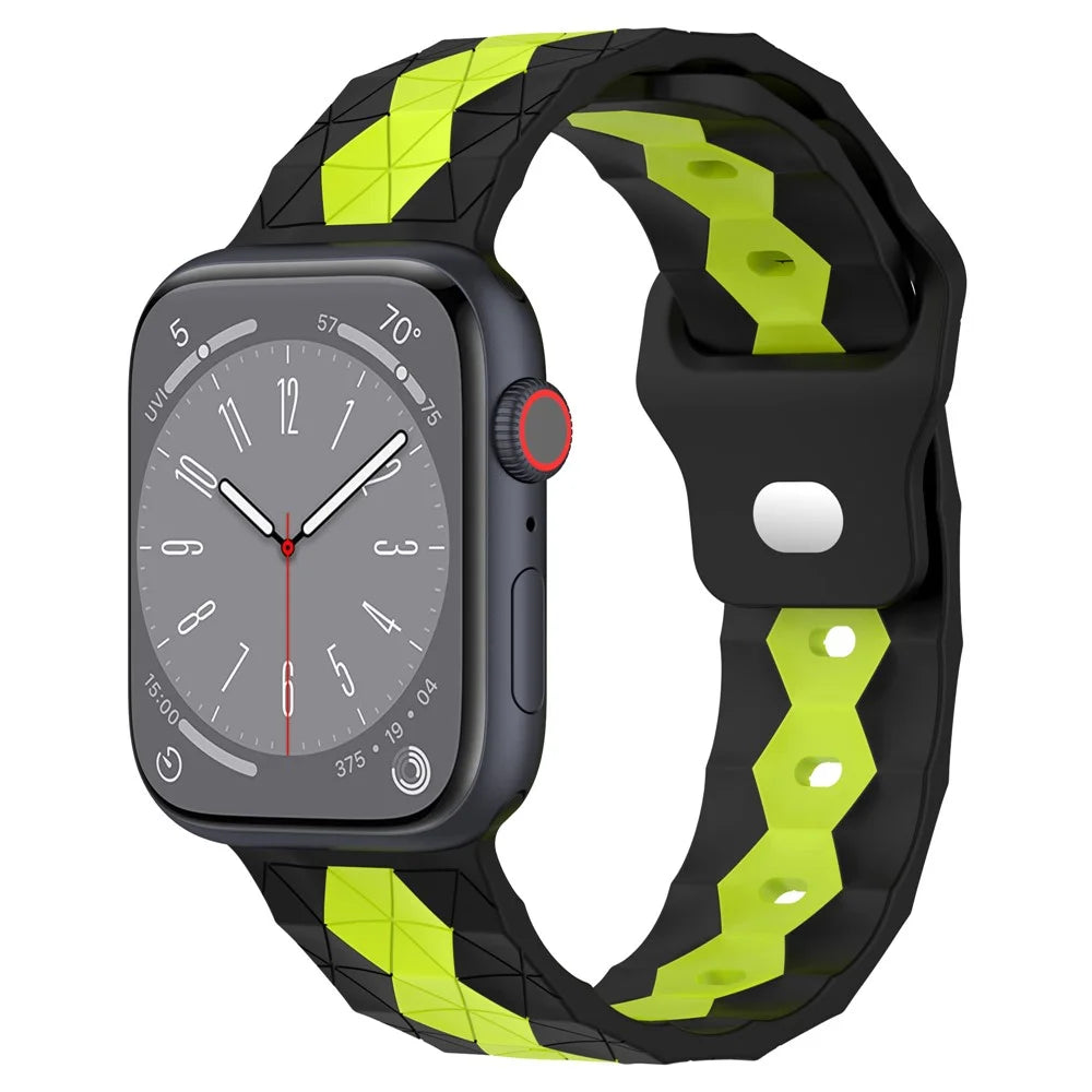 For Apple Watch Ultra 3 2 1 49mm / Series 11 10 46mm / 9 8 7 45mm / SE3 SE2 SE 6 5 4 44mm / 3 2 1 42mm Football Pattern Silicone Watch Strap - Black+Lime - 4