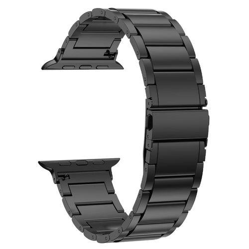 For Apple Watch Ultra 3 2 1 49mm / Series 11 10 46mm / 9 8 7 45mm / SE3 SE2 SE 6 5 4 44mm / 3 2 1 42mm Hard Titanium Alloy Watch Strap - Black - 1