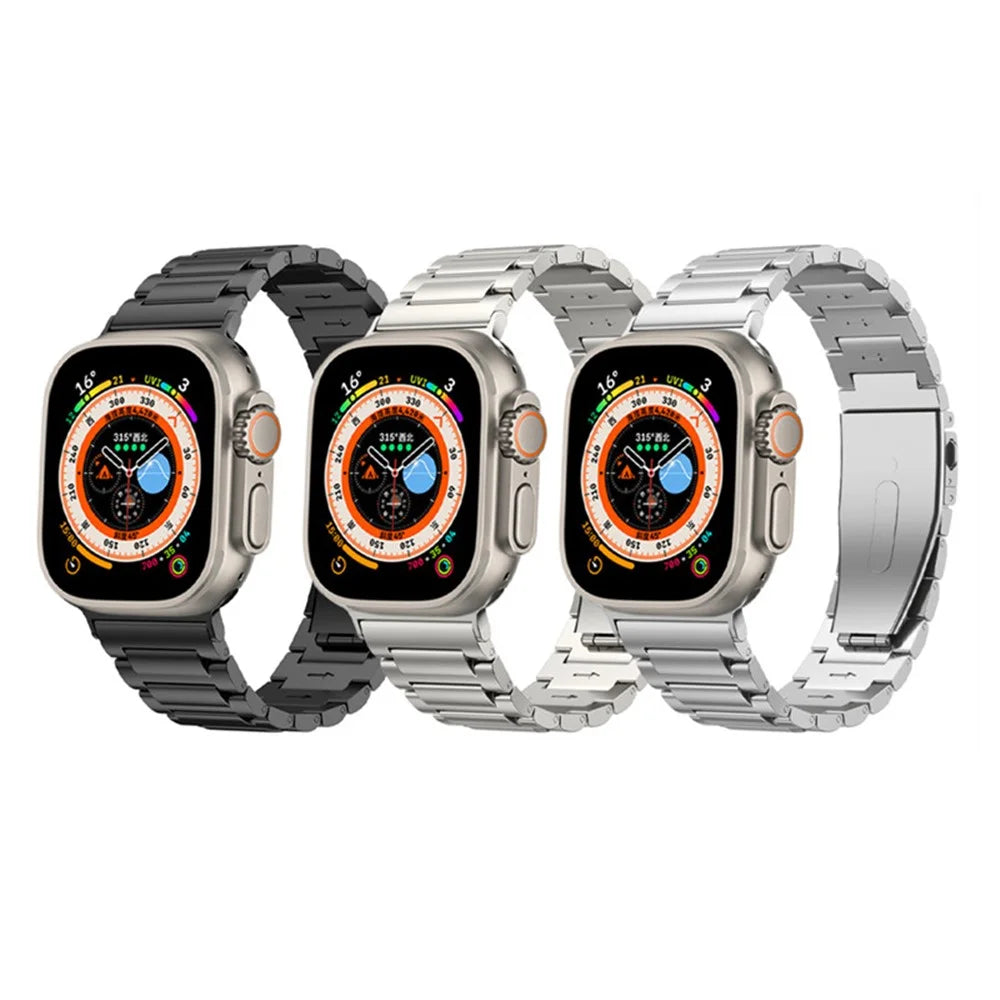For Apple Watch Ultra 3 2 1 49mm / Series 11 10 46mm / 9 8 7 45mm / SE3 SE2 SE 6 5 4 44mm / 3 2 1 42mm Hard Titanium Alloy Watch Strap - Black - 6