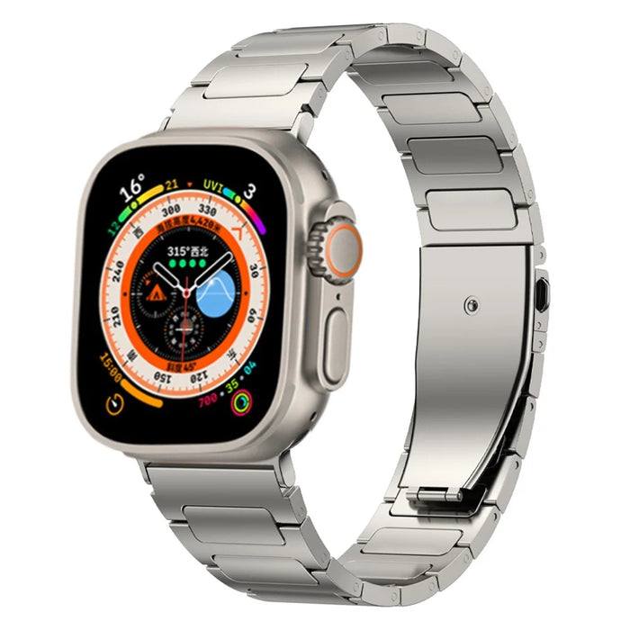Watch Strap for Apple Watch Series 11 10 42mm / 9 8 7 41mm / SE3 SE2 SE 6 5 4 40mm / 3 2 1 38mm Flat Buckle Titanium Alloy Watch Strap - Titanium Color - 2