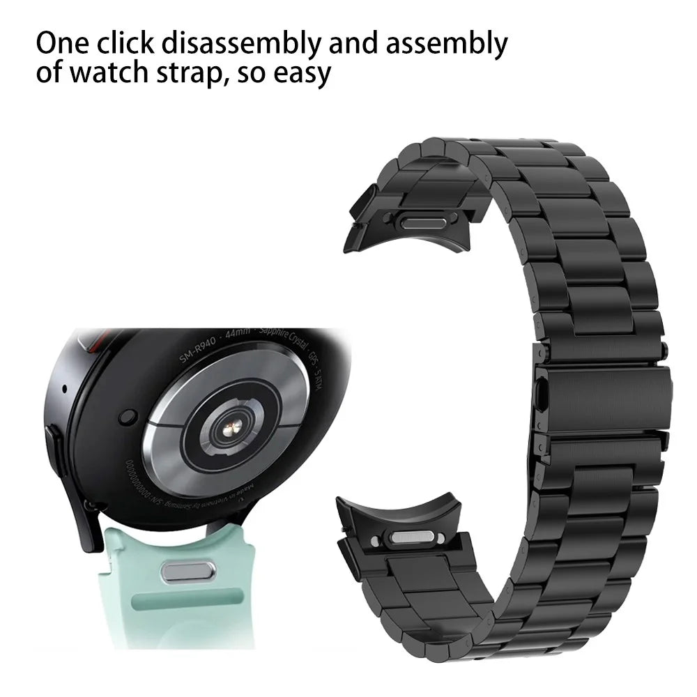 For Samsung Galaxy Watch FE 40mm / Watch6 / Watch6 Classic / Watch 5 / Watch 5 Pro Flat Buckle Watch Strap Metal Replacement Watch Band - Black - 3