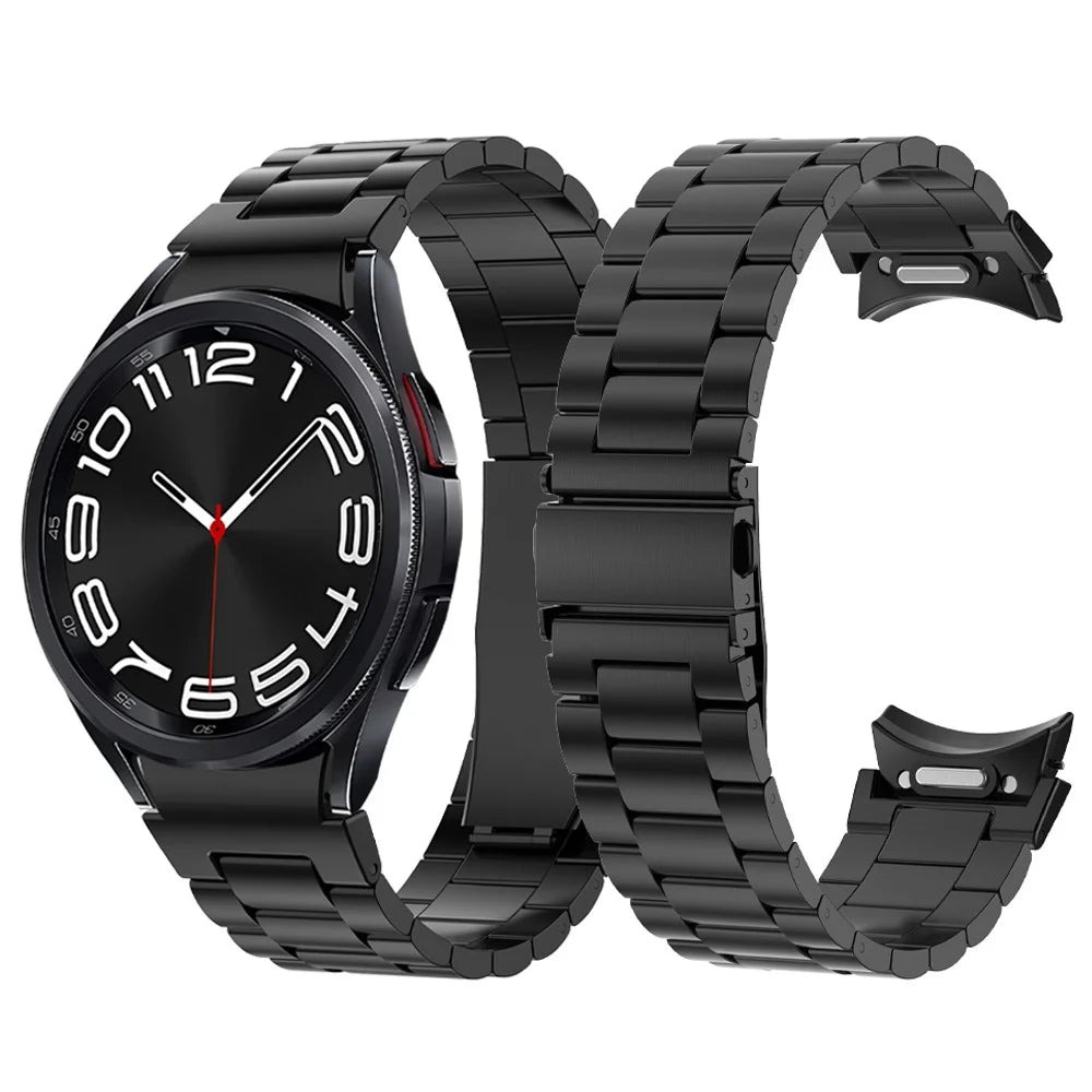 For Samsung Galaxy Watch FE 40mm / Watch6 / Watch6 Classic / Watch 5 / Watch 5 Pro Flat Buckle Watch Strap Metal Replacement Watch Band - Black - 4