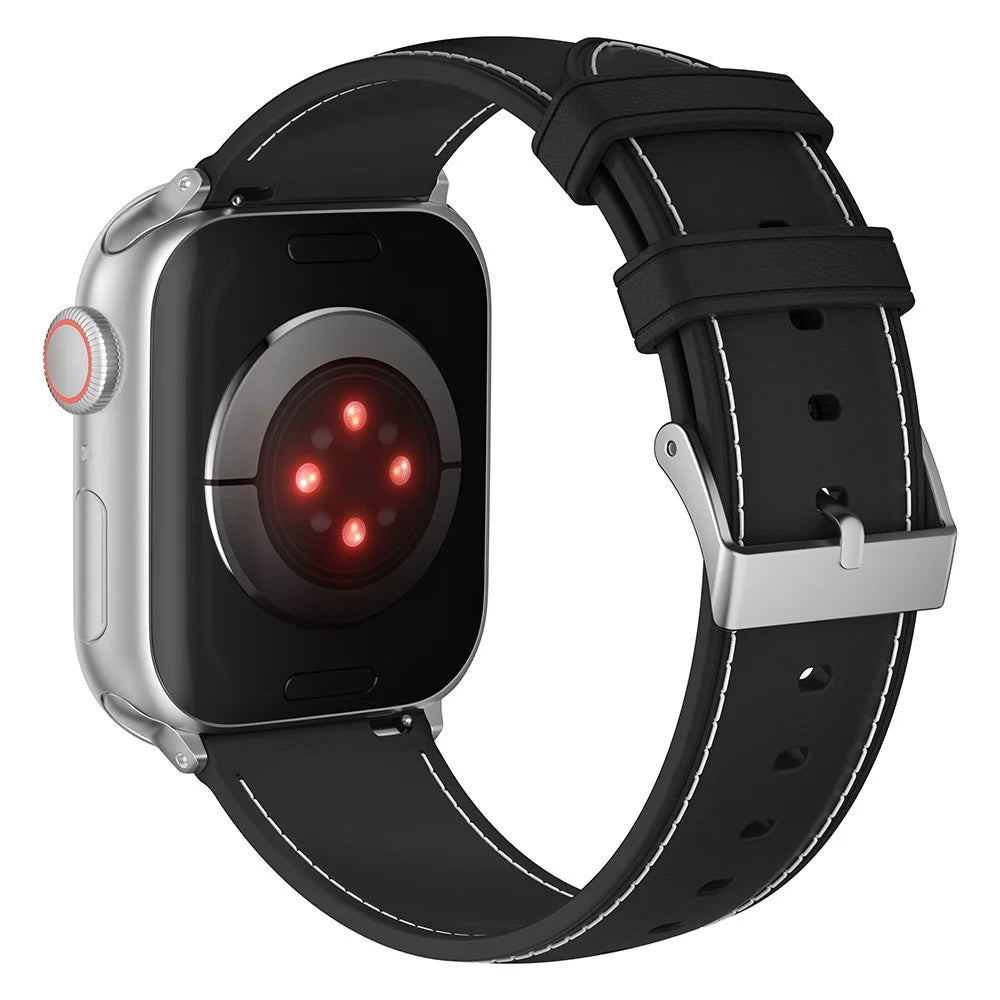 AW 22mm Watch Band for Apple Watch Ultra 3 2 1 49mm / Series 11 10 46mm / 9 8 7 45mm / SE3 SE2 SE 6 5 4 44mm / 3 2 1 42mm Stitching TPU Watch Strap - Black - 1