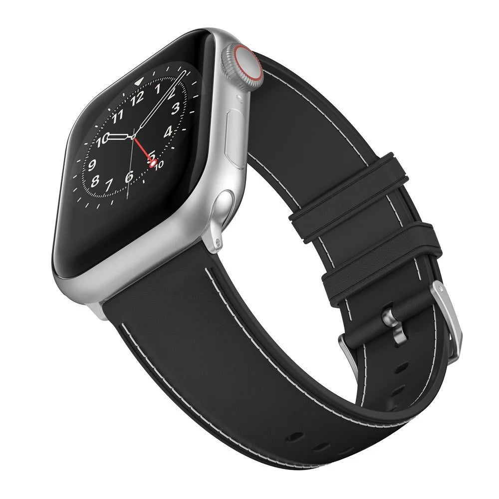 AW 22mm Watch Band for Apple Watch Ultra 3 2 1 49mm / Series 11 10 46mm / 9 8 7 45mm / SE3 SE2 SE 6 5 4 44mm / 3 2 1 42mm Stitching TPU Watch Strap - Black - 4