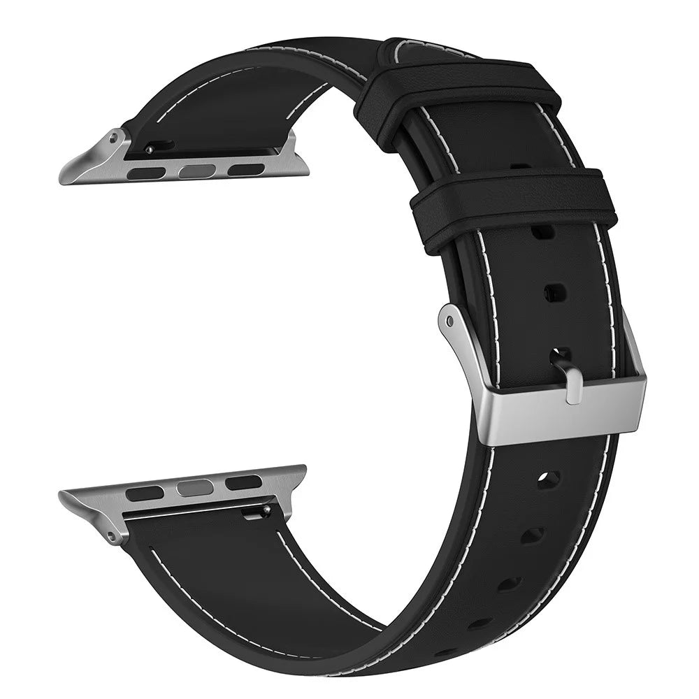 AW 22mm Watch Strap for Apple Watch Series 11 10 42mm / 9 8 7 41mm / SE3 SE2 SE 6 5 4 40mm / 3 2 1 38mm TPU Stitching Watchband - Black - 2