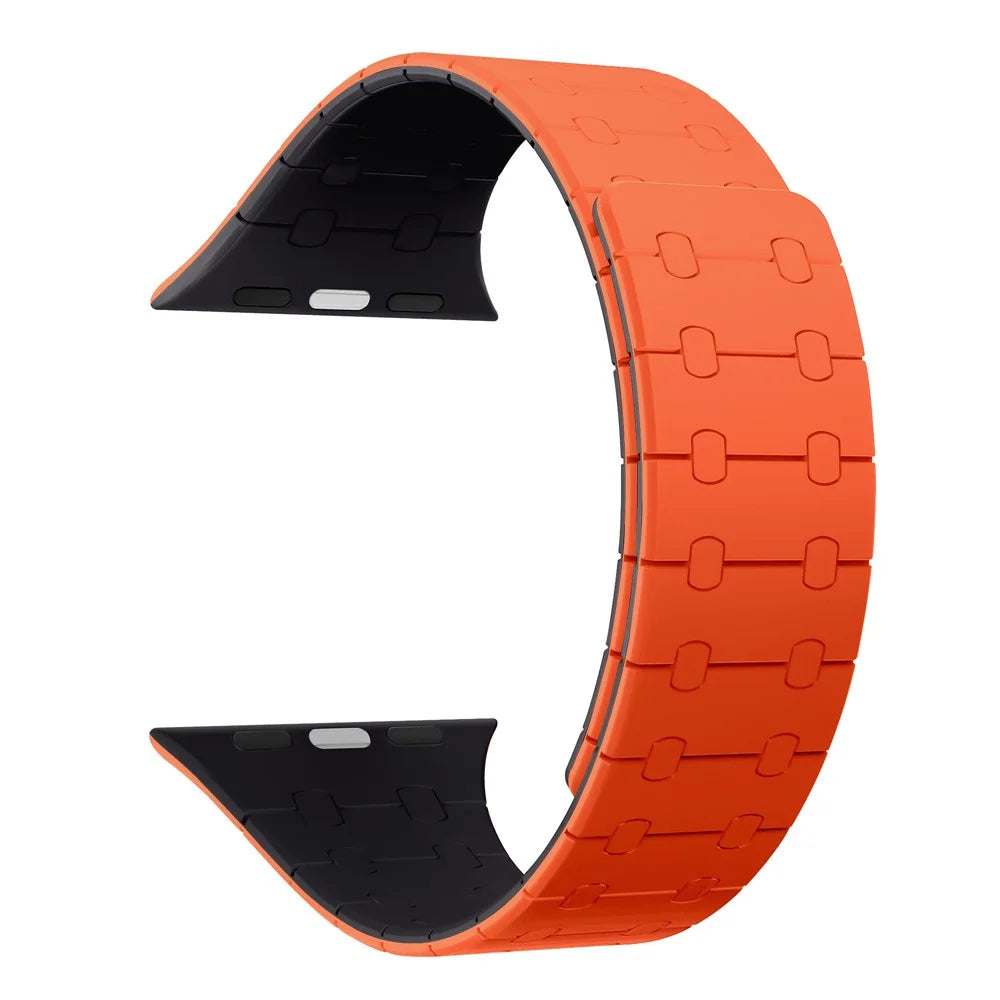 AP Silicone Magnetic Smart Watch Band for Apple Watch Ultra 3 2 1 49mm / Series 11 10 46mm / 9 8 7 45mm / SE3 SE2 SE 6 5 4 44mm / 3 2 1 42mm - Orange  /  Midnight - 1