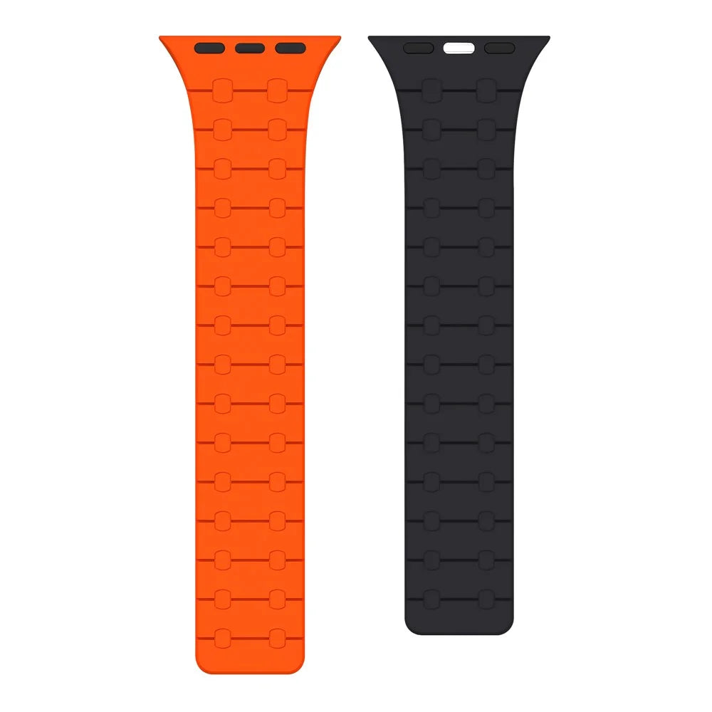 AP Silicone Magnetic Smart Watch Band for Apple Watch Ultra 3 2 1 49mm / Series 11 10 46mm / 9 8 7 45mm / SE3 SE2 SE 6 5 4 44mm / 3 2 1 42mm - Orange  /  Midnight - 2