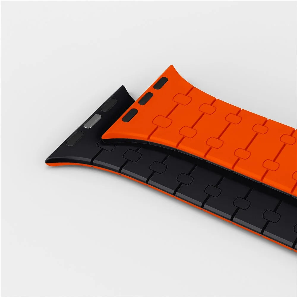 AP Silicone Magnetic Smart Watch Band for Apple Watch Ultra 3 2 1 49mm / Series 11 10 46mm / 9 8 7 45mm / SE3 SE2 SE 6 5 4 44mm / 3 2 1 42mm - Orange  /  Midnight - 3