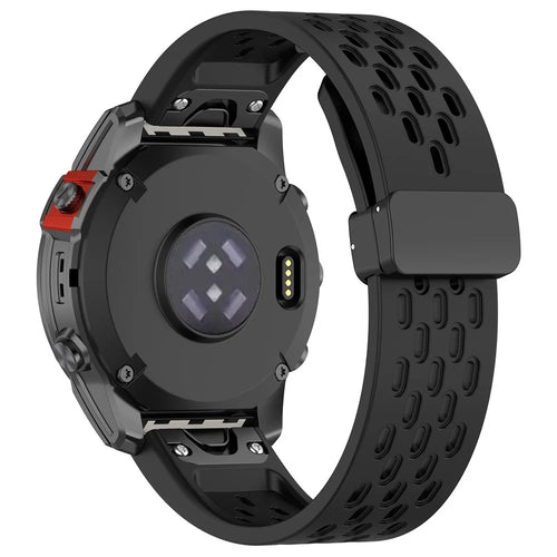 Silicone Watch Bands for Garmin Fenix 8 51mm / Enduro 3 / 7X Pro 51mm / 7X , 26mm Quick Release Multi-Hole Wrist Strap with Folding Buckle - Black - 1