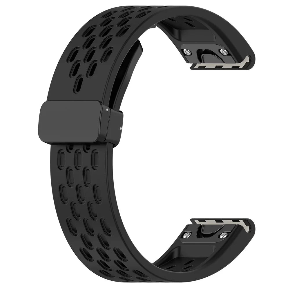20mm Silicone Watch Bands for Garmin Fenix 8 43mm / Fenix 7S Pro 42mm / 7S , Multi-Hole Design Quick Release Strap with Folding Buckle - Black - 2