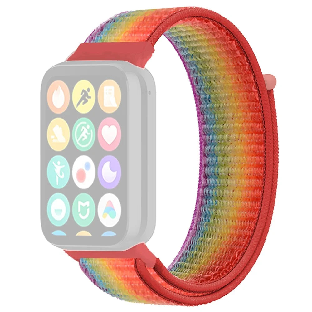 For Xiaomi Smart Band 10 Pro / 9 Pro / 8 Pro / Redmi Watch 6 / 5 / 4 Nylon Loop Watch Band Breathable Sport Strap - Rainbow - 1