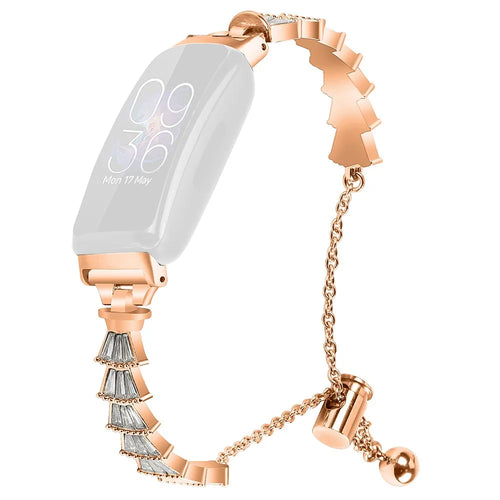 For Fitbit Inspire / Inspire HR / Inspire 2 Metal Watch Band Sliding Jewelry Bracelet Strap with Rhinestones - Gold - 1