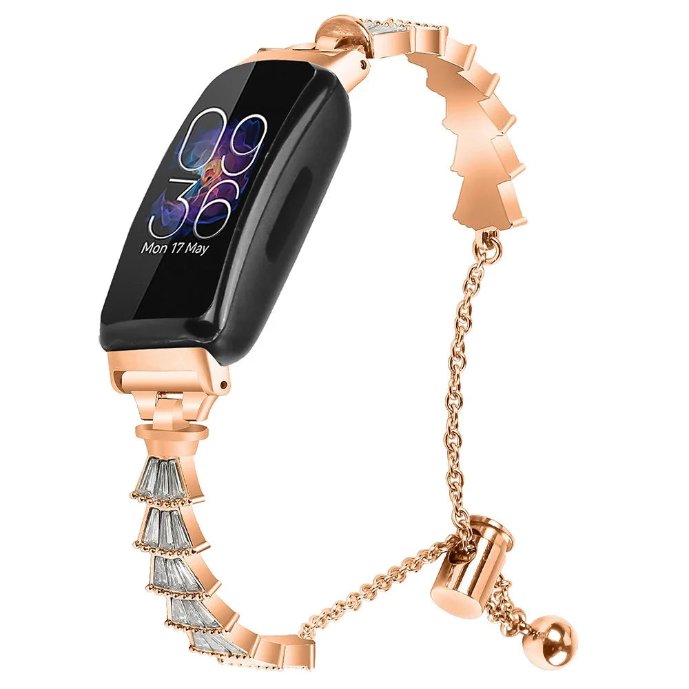 For Fitbit Inspire / Inspire HR / Inspire 2 Metal Watch Band Sliding Jewelry Bracelet Strap with Rhinestones - Gold - 2