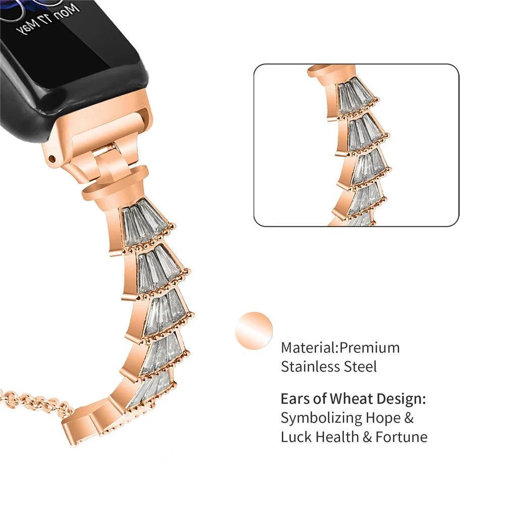 For Fitbit Inspire / Inspire HR / Inspire 2 Metal Watch Band Sliding Jewelry Bracelet Strap with Rhinestones - Gold - 3