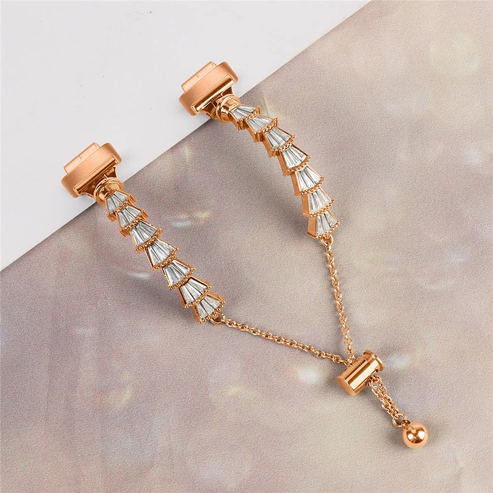 For Fitbit Inspire / Inspire HR / Inspire 2 Metal Watch Band Sliding Jewelry Bracelet Strap with Rhinestones - Gold - 4