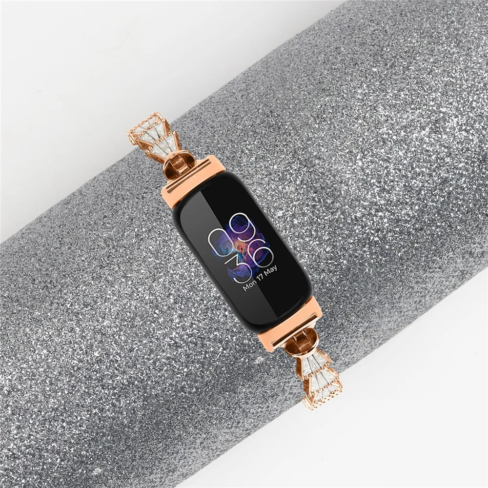 For Fitbit Inspire / Inspire HR / Inspire 2 Metal Watch Band Sliding Jewelry Bracelet Strap with Rhinestones - Gold - 5