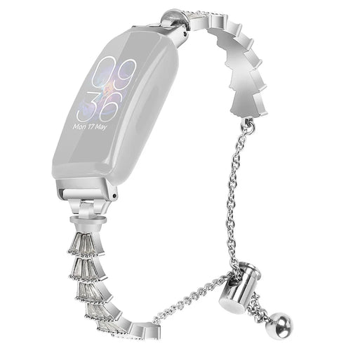 For Fitbit Inspire / Inspire HR / Inspire 2 Sliding Jewelry Watchband Metal Silver Bracelet Strap with Rhinestones - 1
