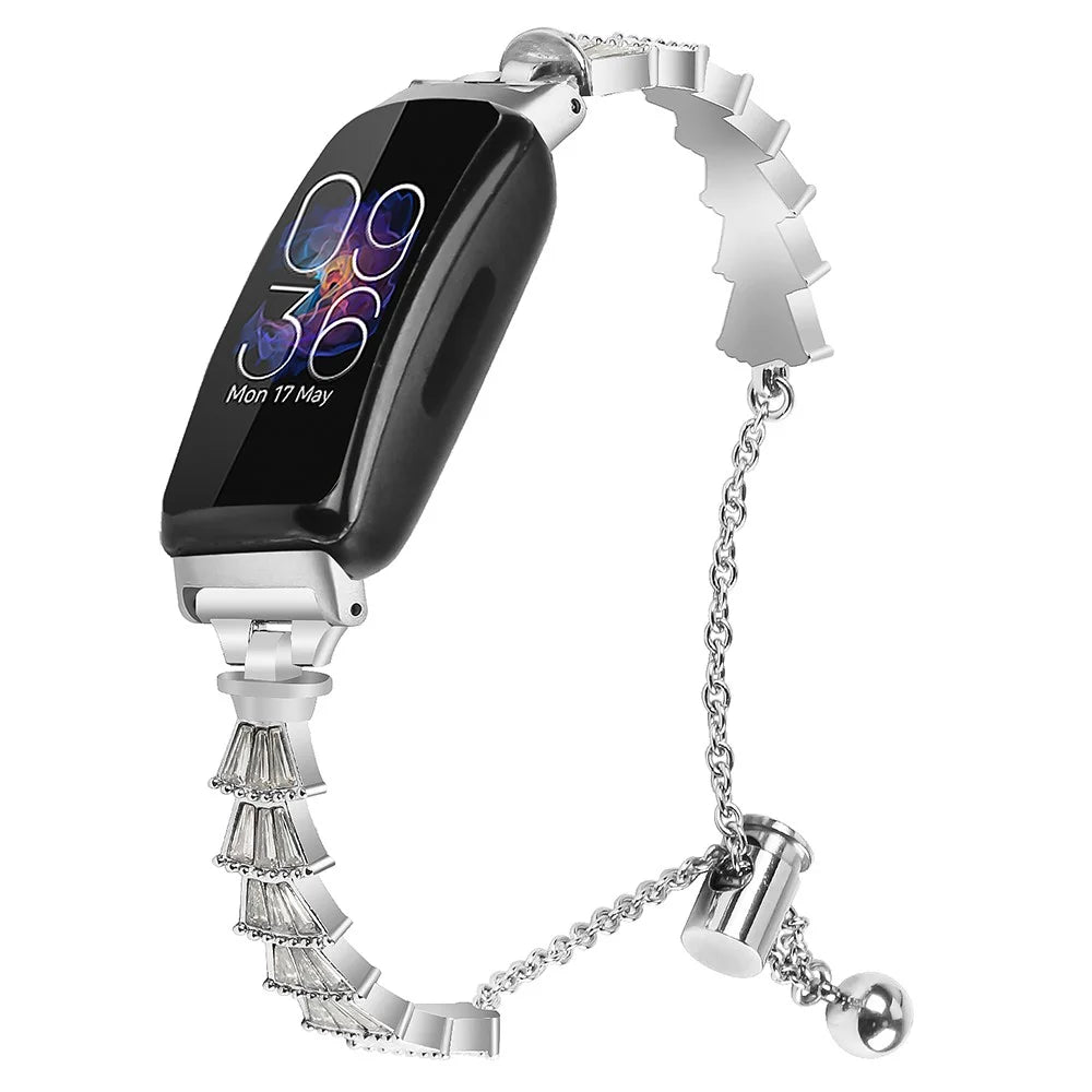For Fitbit Inspire / Inspire HR / Inspire 2 Sliding Jewelry Watchband Metal Silver Bracelet Strap with Rhinestones - 2