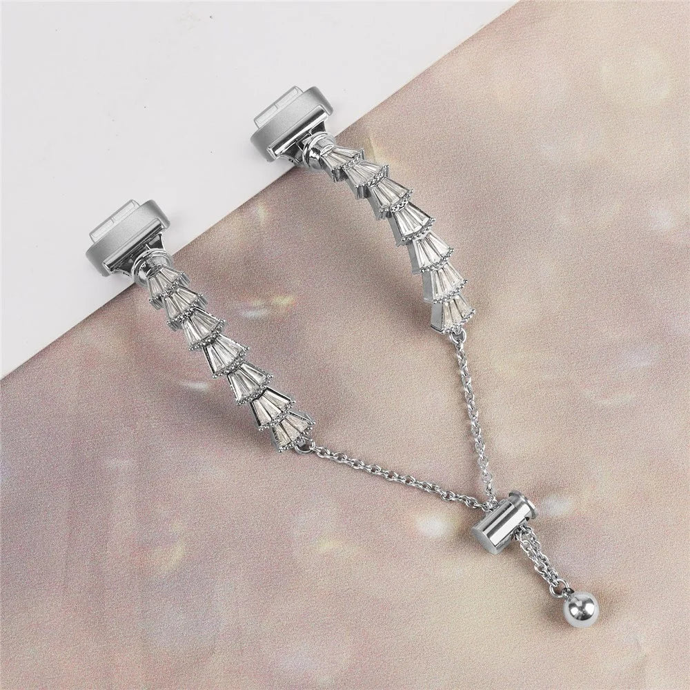 For Fitbit Inspire / Inspire HR / Inspire 2 Sliding Jewelry Watchband Metal Silver Bracelet Strap with Rhinestones - 4