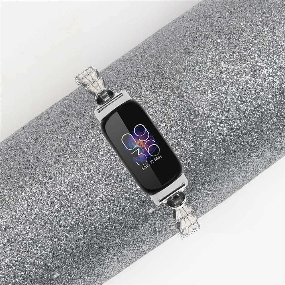 For Fitbit Inspire / Inspire HR / Inspire 2 Sliding Jewelry Watchband Metal Silver Bracelet Strap with Rhinestones - 5