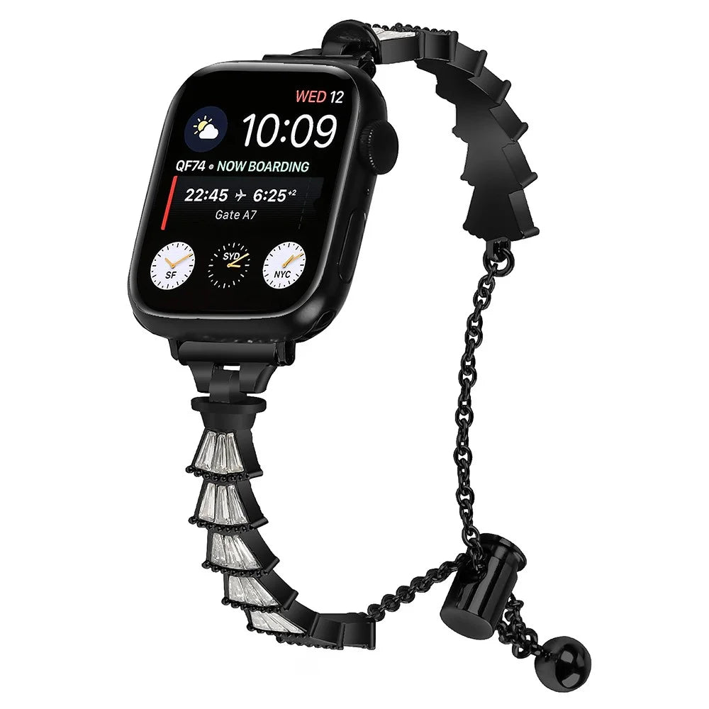 For Apple Watch Ultra 3 2 1 49mm / Series 11 10 46mm / 9 8 7 45mm / SE3 SE2 SE 6 5 4 44mm / 3 2 1 42mm Metal Band Watch Strap - Black - 2