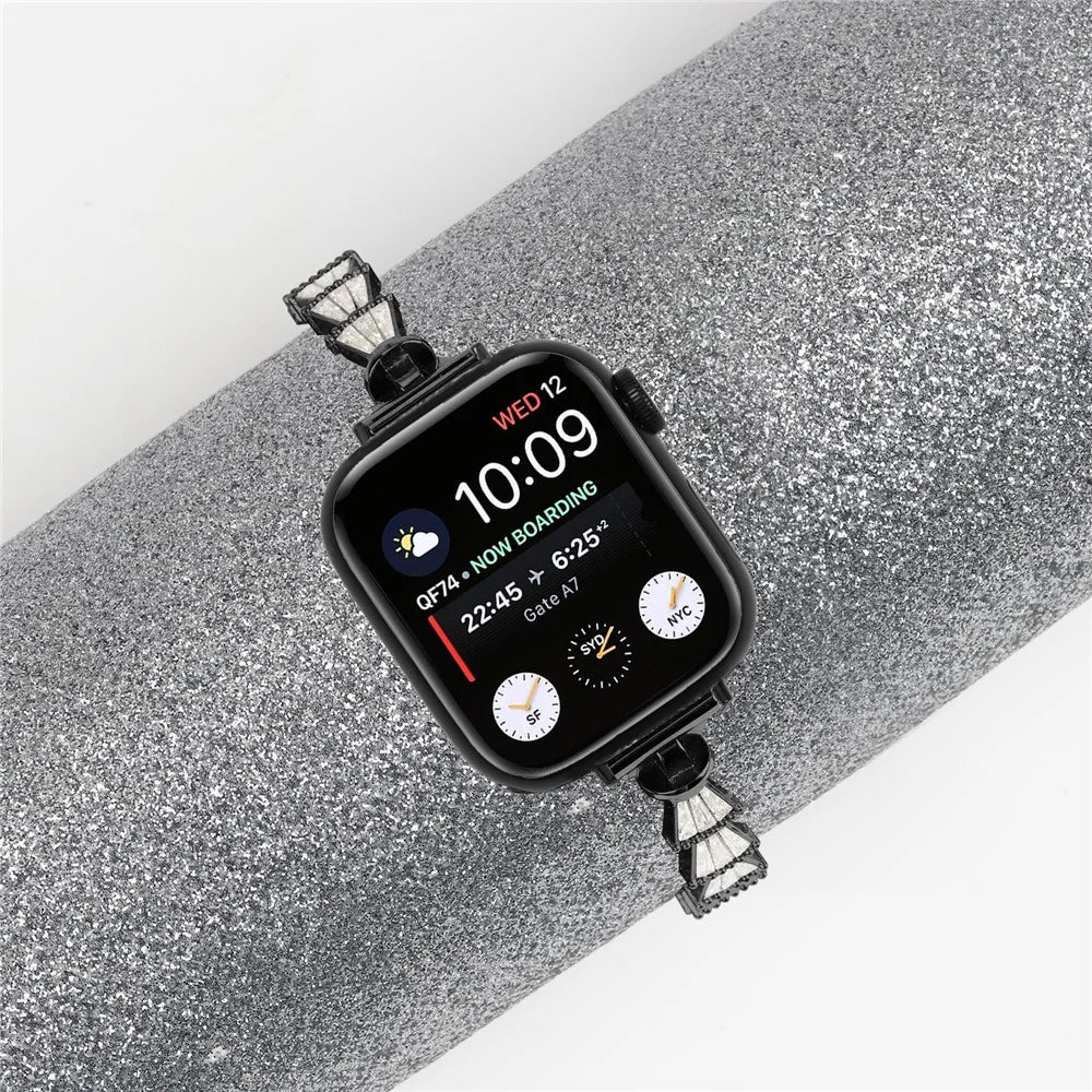 For Apple Watch Ultra 3 2 1 49mm / Series 11 10 46mm / 9 8 7 45mm / SE3 SE2 SE 6 5 4 44mm / 3 2 1 42mm Metal Band Watch Strap - Black - 5