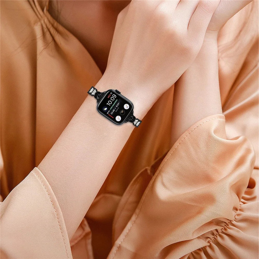 For Apple Watch Ultra 3 2 1 49mm / Series 11 10 46mm / 9 8 7 45mm / SE3 SE2 SE 6 5 4 44mm / 3 2 1 42mm Metal Band Watch Strap - Black - 6