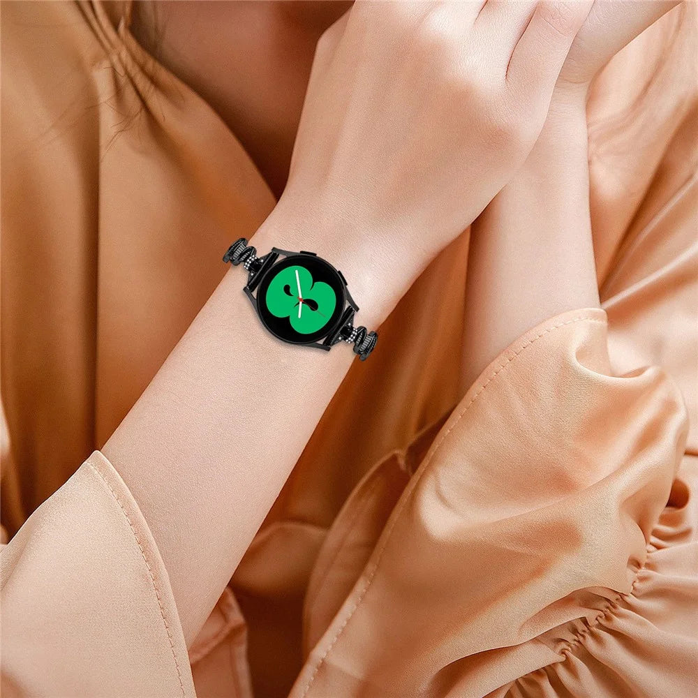 For Samsung Galaxy Watch Active / Active2 40mm / Active2 44mm Rhinestone Decor Stainless Steel Watch Band 20mm Bracelet Strap - Black - 6