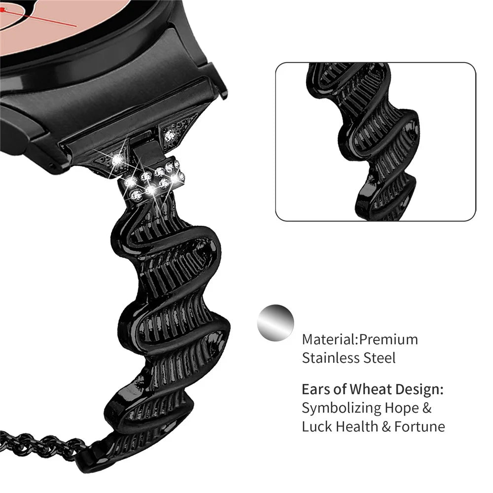 For Samsung Galaxy Watch4 / 4 Classic / Watch 5 Alloy Watch Strap with Connector Rhinestones Decor Bracelet Band - Black - 3