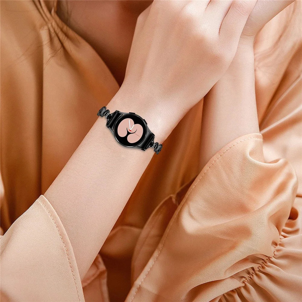 For Samsung Galaxy Watch4 / 4 Classic / Watch 5 Alloy Watch Strap with Connector Rhinestones Decor Bracelet Band - Black - 6