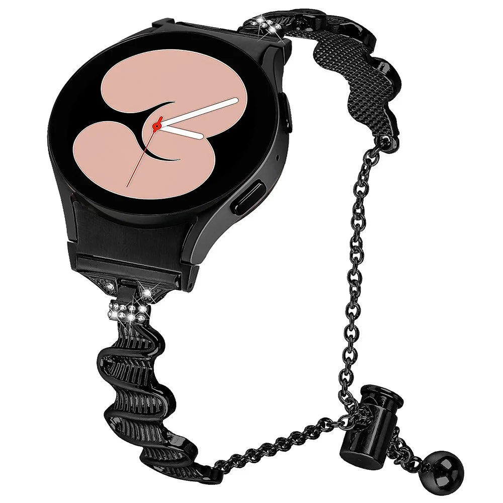 For Samsung Galaxy Watch6 40mm / 44mm / Watch6 Classic 43mm Watch Band with Connector Alloy Bracelet Strap - Black - 2