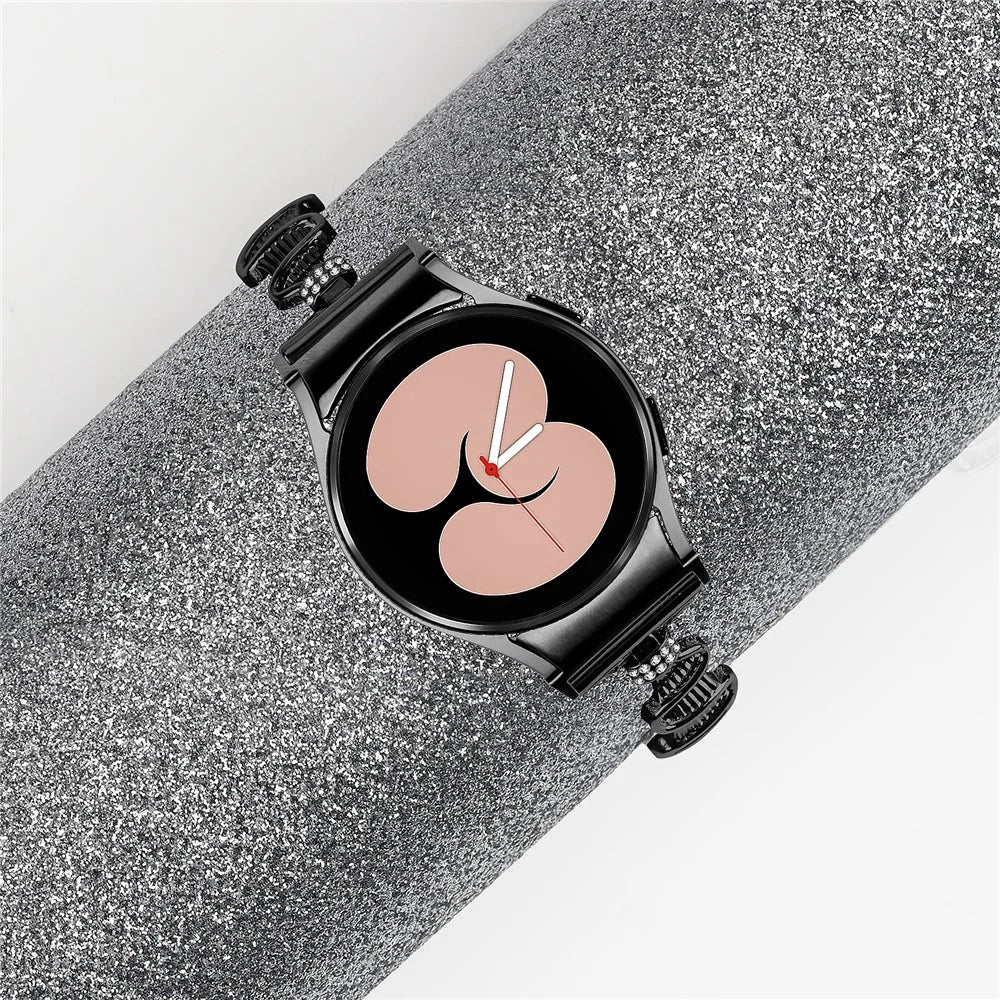 For Samsung Galaxy Watch6 40mm / 44mm / Watch6 Classic 43mm Watch Band with Connector Alloy Bracelet Strap - Black - 5