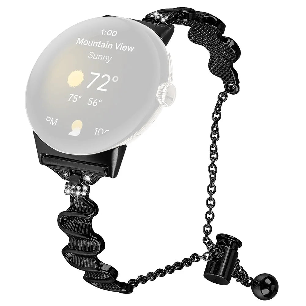 Watch Band for Google Pixel Watch 4 41mm / Watch 3 41mm / Watch 2 / Watch 20mm Replacement Watch Bracelet Rhinestone Decor Stainless Steel Strap - Black - 1