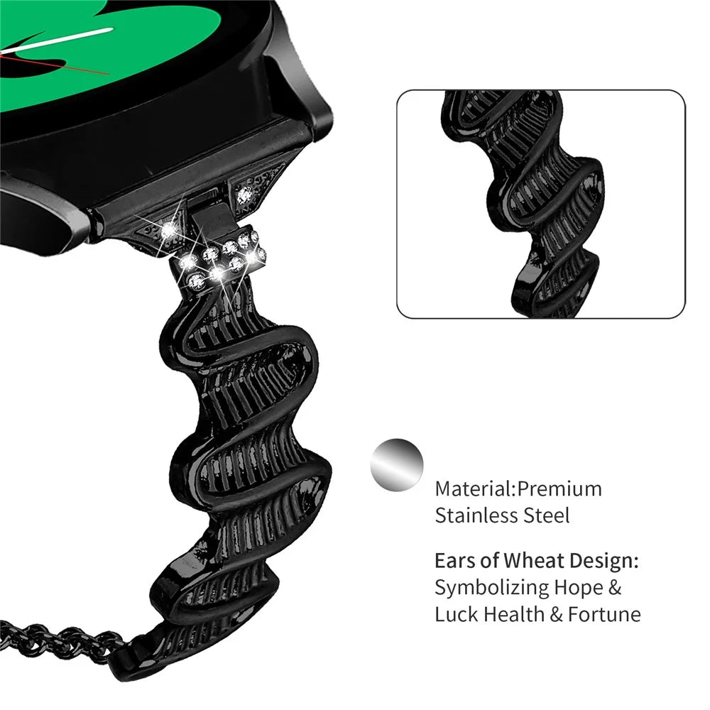 For Samsung Galaxy Watch4 / 4 Classic / Watch 5 Alloy Watch Band 20mm Rhinestones Decor Bracelet Strap - Black - 3